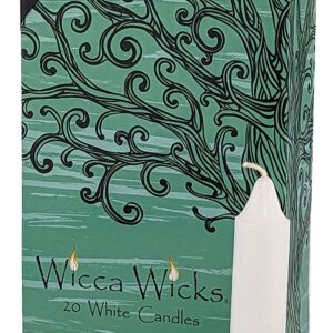 Wicca Wicks - 20 White Candles | 4 inches Tall & 3/4 inch Diameter | Witchcraft Supplies for Your Personal Wiccan Altar, Spells, Charms & Rituals | Witchy Room Decor | Taper Candlesticks (White)