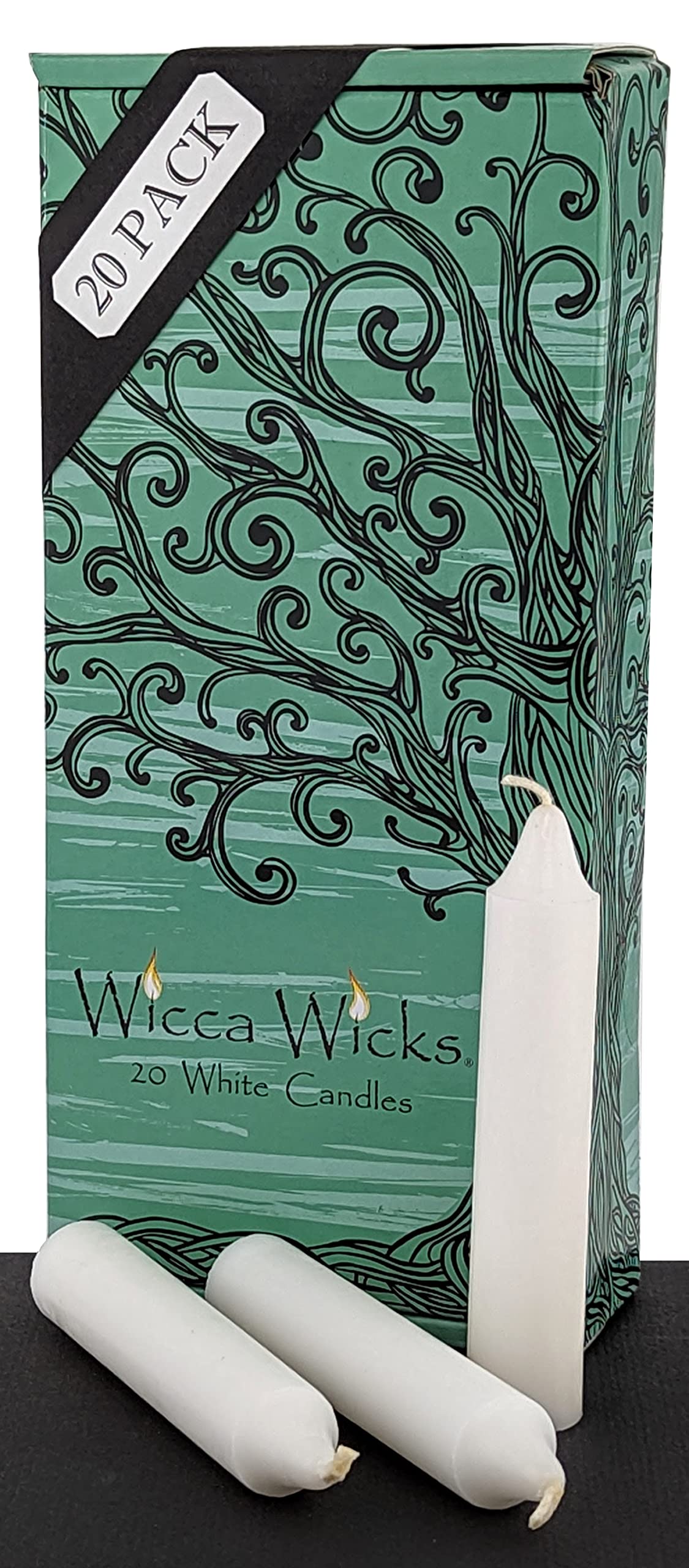 Wicca Wicks - 20 White Candles | 4 inches Tall & 3/4 inch Diameter | Witchcraft Supplies for Your Personal Wiccan Altar, Spells, Charms & Rituals | Witchy Room Decor | Taper Candlesticks (White)