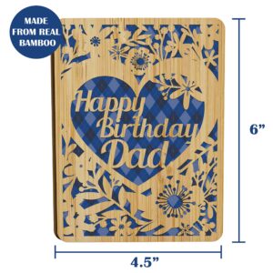 AGAPE LOVE CARDS Happy Birthday Card For Dad - | Made From Real Bamboo | 6" X 4.5" - 1 Pack (Envelope Included) | Laser Cut, Floral Dad Birthday Card from Daughter, Son or kids (Birthday Card Dad)