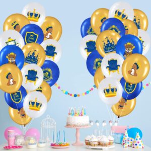 45 Pcs Royal Prince Balloons Blue and Gold Castle Crown Latex Balloon 12 Inches Prince Birthday Party Balloons Royal Blue Gold White Balloons for Baby Shower and Boys Birthday Theme Party Decoration