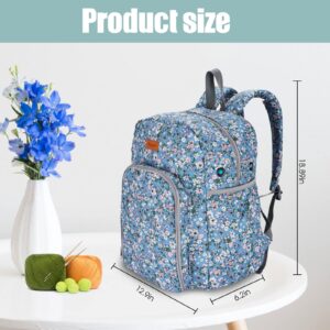 Hanfetch Yarn Storage Organizer Knitting Bag Backpack Large size with Grommets Portable Crochet Bag Yarn Keeper for Yarn Skeins， Crochet Hooks, Knitting Needles and Other Accessories (Flower-Blue)