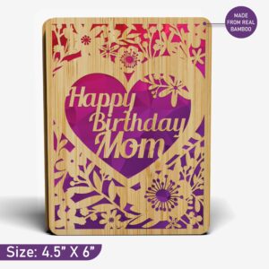 AGAPE LOVE CARDS Happy Birthday Card For Mom - | Made From Real Bamboo | 6" X 4.5" - 1 Pack (Envelope Included) | Laser Cut, Floral Birthday Card for Mom from Daughter or Son.