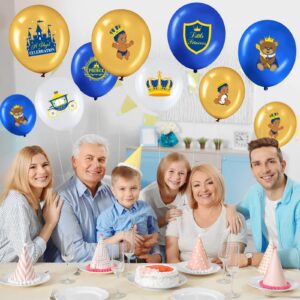 45 Pcs Royal Prince Balloons Blue and Gold Castle Crown Latex Balloon 12 Inches Prince Birthday Party Balloons Royal Blue Gold White Balloons for Baby Shower and Boys Birthday Theme Party Decoration