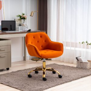 ZOBIDO Comfy Home Office Task Chair with Wheels, Cute Modern Upholstered Velvet Back Adjustable Swivel Vanity Desk Chair, for Women,for Girls, Living Room, Bedroom(Dark Orange)