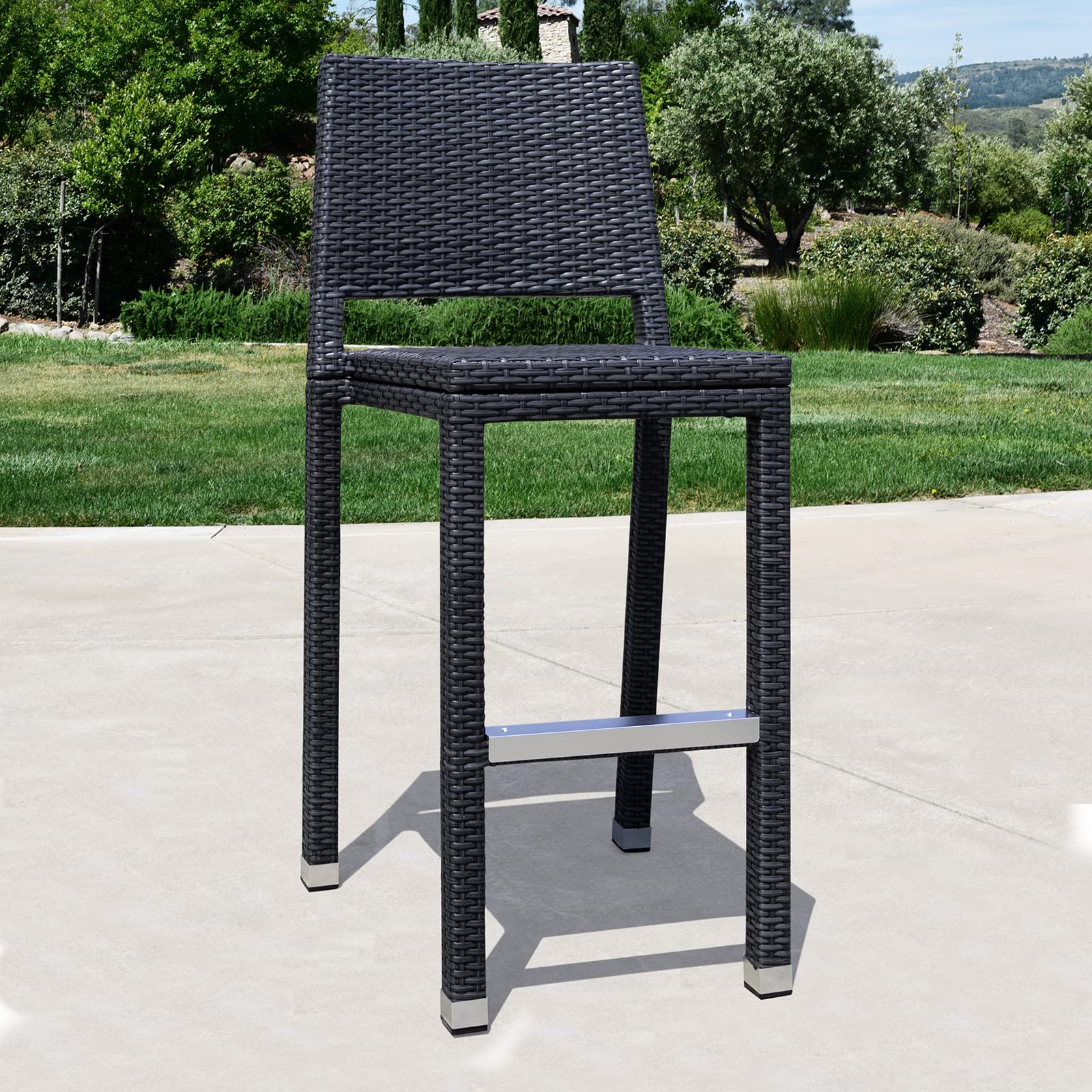 CAELUM 30" Bar Height Outdoor Patio Stools Set of 4, Modern Hand-Woven Wicker Barstools with Mid-Backrest & Footrest, Durable Aluminum Frame Armless Bar Chair for Garden, Backyard, Pool, Lawn, BS046