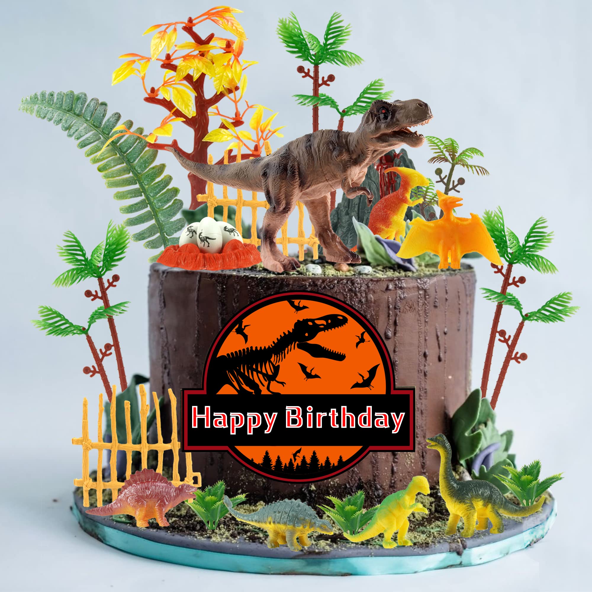 46 PCS Dinosaur Toy Model Trees Set Dinosaur Cake Toppers Dinosaur Figures Cake Decoration for Boy Girl Birthday Baby Shower Theme Party Favors Supplies