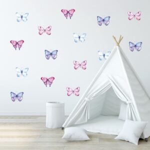 decalcomania butterfly wall decals - set of 16 watercolor butterflies wall stickers for girls bedroom kitchen bathroom room decor removable peel and stick indoor decor