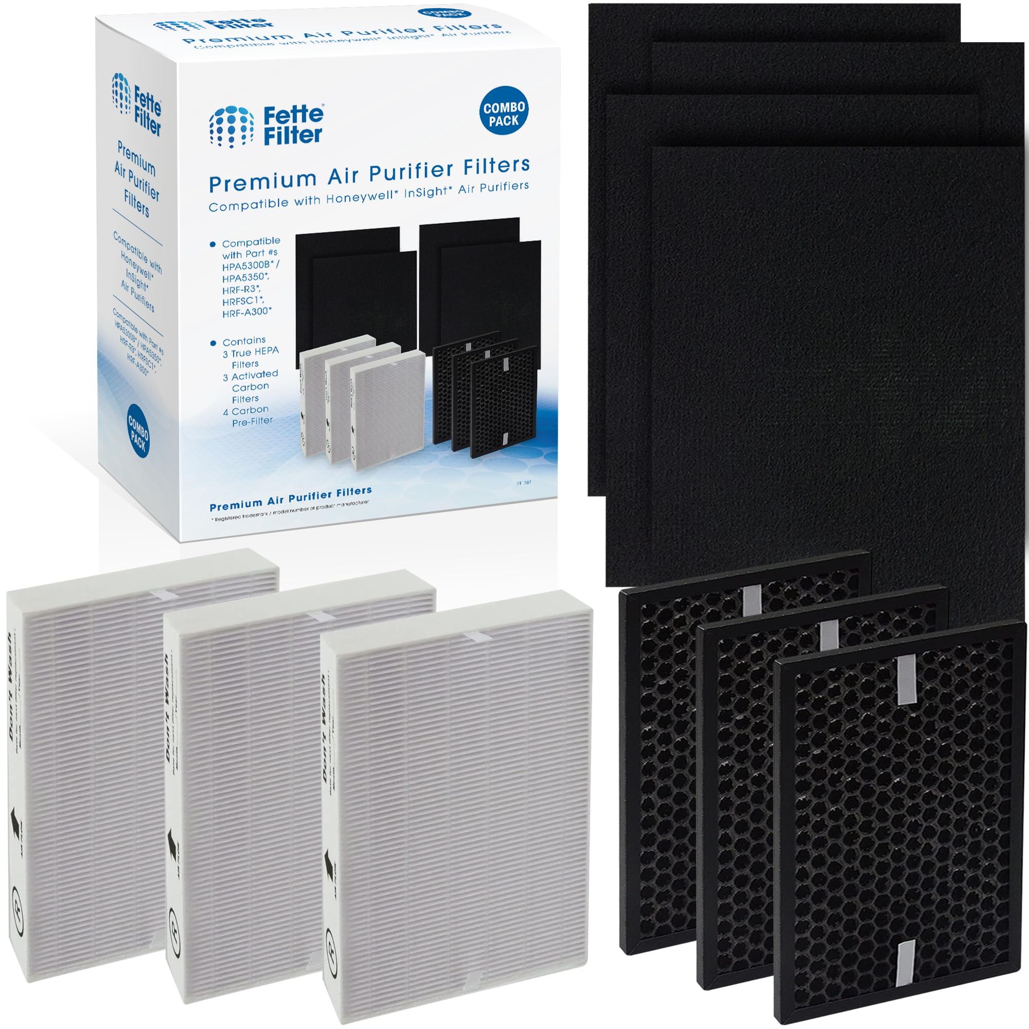 Fette Filter - Air Purifier Replacement True HEPA Filter Kit Compatible with Honeywell InSight Air Purifiers Model HPA5300B HPA5350 & PowerPlus HPA3300 HRF-R3, HRFSC1 Filter S HRF-A300