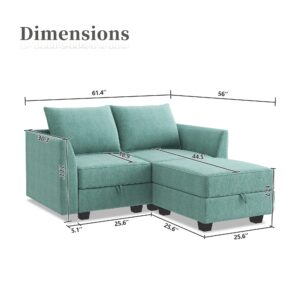 HONBAY Modular Sectional Sofa 2 Seater Couch with Chaise L Shaped Modular Sofa for Small Apartment, Aqua Blue