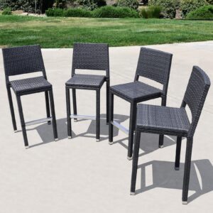 CAELUM 30" Bar Height Outdoor Patio Stools Set of 4, Modern Hand-Woven Wicker Barstools with Mid-Backrest & Footrest, Durable Aluminum Frame Armless Bar Chair for Garden, Backyard, Pool, Lawn, BS046