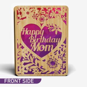 AGAPE LOVE CARDS Happy Birthday Card For Mom - | Made From Real Bamboo | 6" X 4.5" - 1 Pack (Envelope Included) | Laser Cut, Floral Birthday Card for Mom from Daughter or Son.