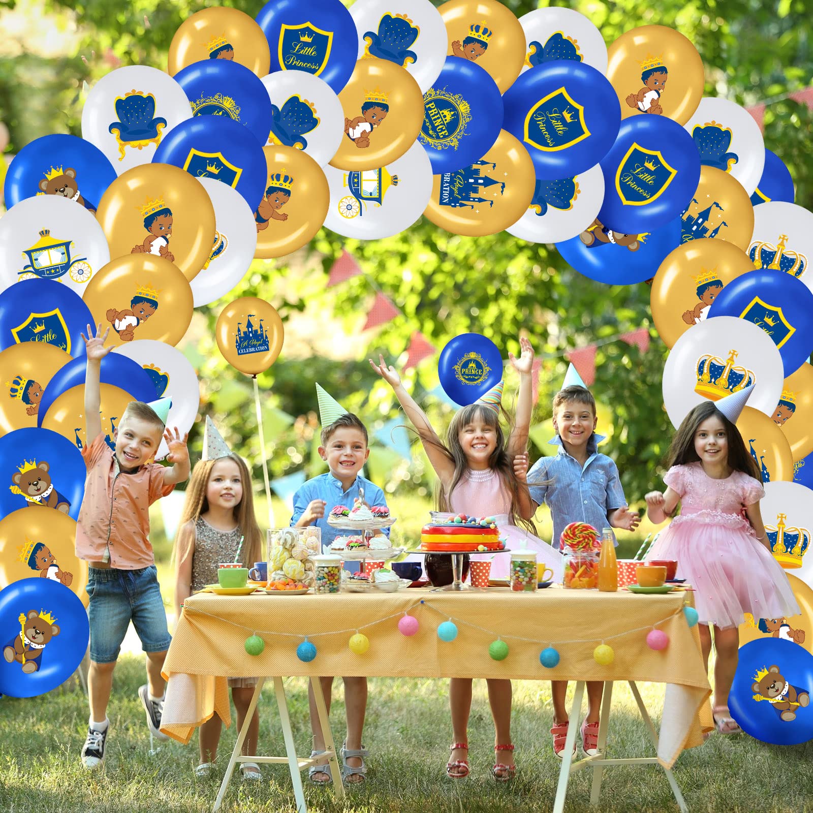 45 Pcs Royal Prince Balloons Blue and Gold Castle Crown Latex Balloon 12 Inches Prince Birthday Party Balloons Royal Blue Gold White Balloons for Baby Shower and Boys Birthday Theme Party Decoration