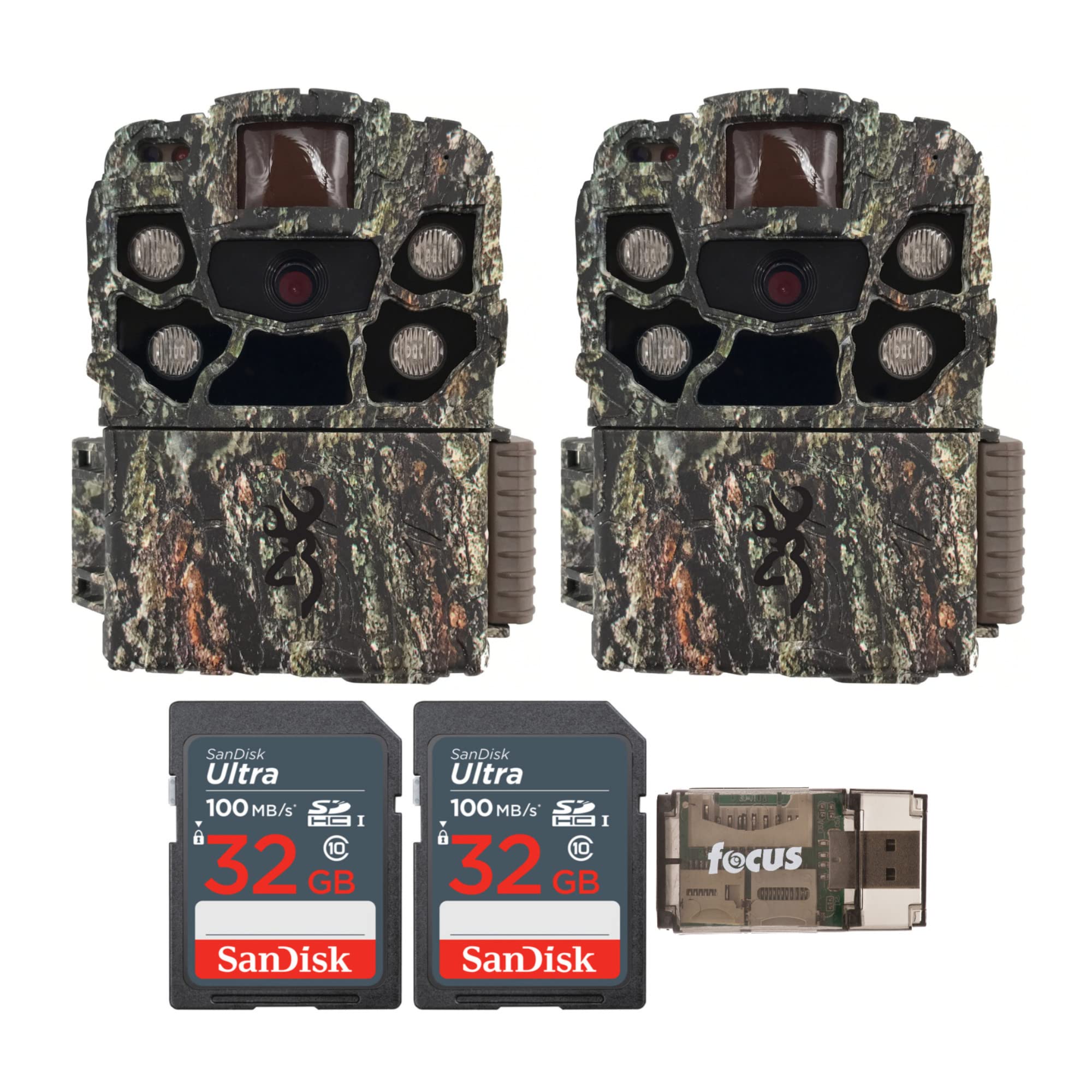 Browning Strike Force Full HD Trail Camera (2-Pack) Bundle with 32GB Memory Card (2-Pack) and Card Reader (5 Items)