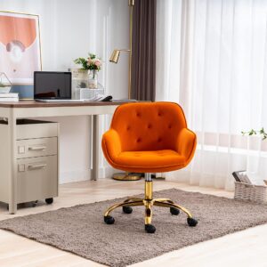 ZOBIDO Comfy Home Office Task Chair with Wheels, Cute Modern Upholstered Velvet Back Adjustable Swivel Vanity Desk Chair, for Women,for Girls, Living Room, Bedroom(Dark Orange)