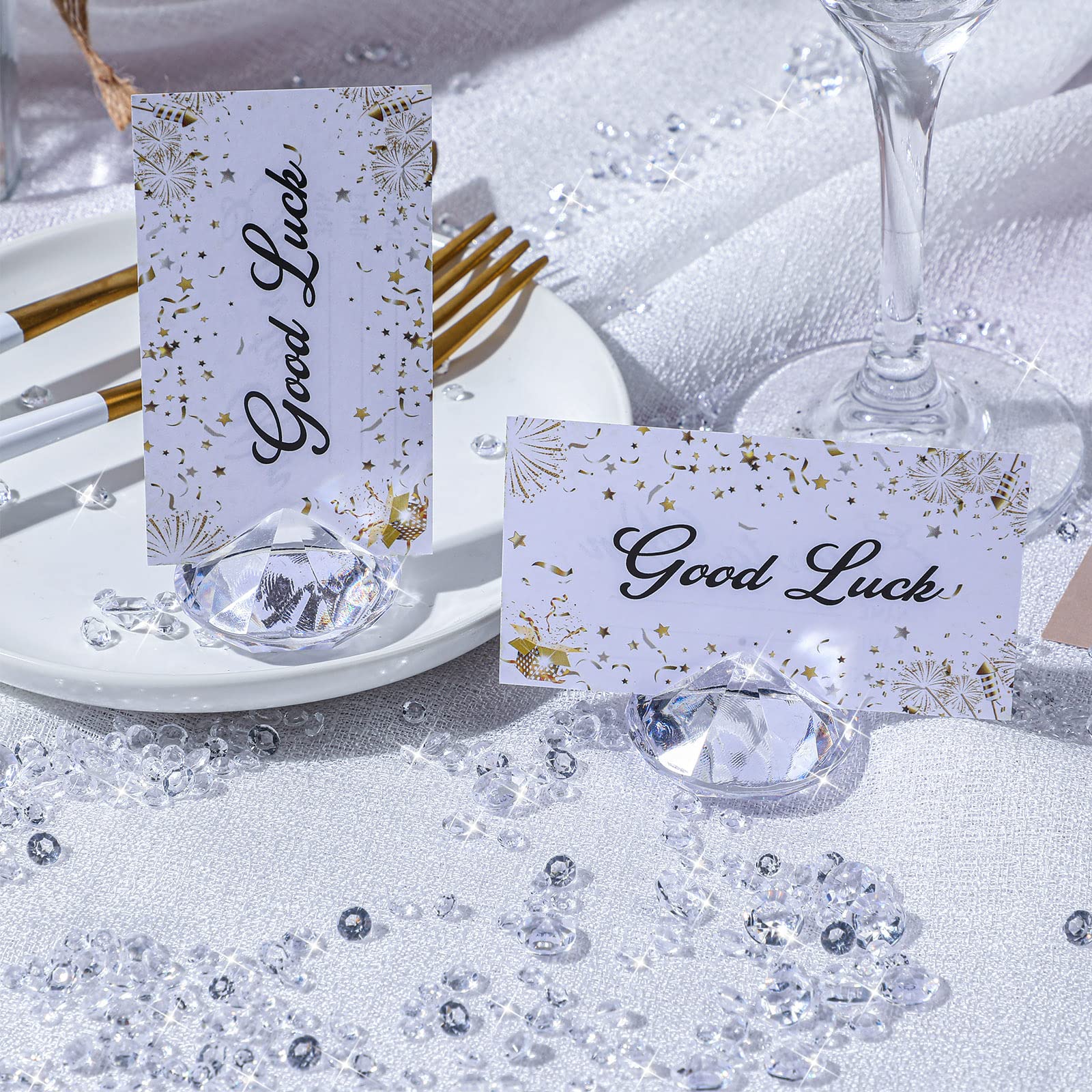 1624 Piece Diamond Place Card Holders Decorations includes 24 Pieces Acrylic table Number Holders for Wedding and 1600 Pieces Crystal Confetti Clear Diamond for Party Weddings