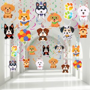 nezyo 30 pcs dog paw prints puppy hanging swirls ceiling streamers decorations dog birthday party supplies dog hanging paper cutout garland banner party favors with cards for girl boy kid baby shower