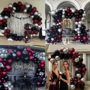 Graduation Party Decorations Maroon Black 2024/Burgundy Black Graduation Decorations/Burgundy Silver Black Balloons 45Pcs Burgundy Black Birthday Decorations