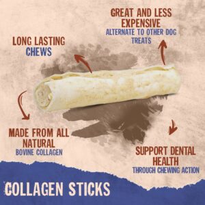 Raw Dog Collagen Chew Sticks for Dogs, 5IN-100% Beef,Grass Fed Non-GMO Premium Odor Free Dog Chews – All Natural Dog Treats Low Fat and High Protein Dental Treats