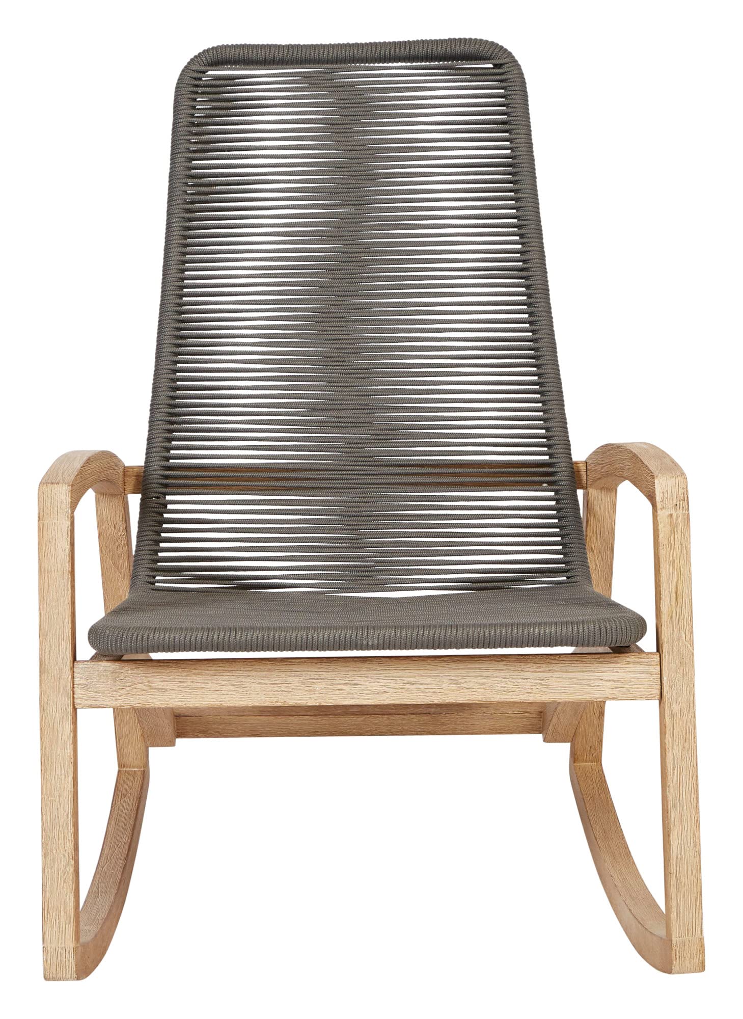 Creative Co-Op Indoor/Outdoor Teak Wood & Woven Rope Rocking Chair, Grey