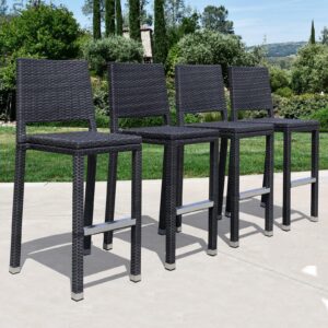 caelum 30" bar height outdoor patio stools set of 4, modern hand-woven wicker barstools with mid-backrest & footrest, durable aluminum frame armless bar chair for garden, backyard, pool, lawn, bs046