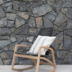 Creative Co-Op Indoor/Outdoor Teak Wood & Woven Rope Rocking Chair, Grey