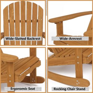 LuxenHome Rocking Chair Outdoor, Rocking Adirondack Chair, Canadian Hemlock Wood Adirondack Chairs, Patio Outdoor Rocking Chairs, Lounge Chairs for Outside, Brown Finish Lawn Chairs