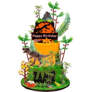 46 pcs dinosaur toy model trees set dinosaur cake toppers dinosaur figures cake decoration for boy girl birthday baby shower theme party favors supplies