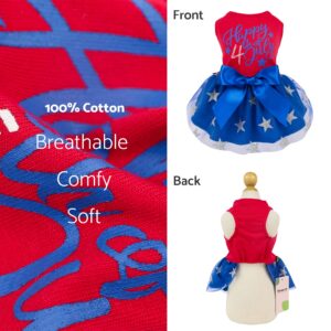 Fitwarm Happy 4th of July Dog Tulle Dress, Patriotic Dog Clothes for Small Dogs Girl, Red and White Star Pet Outfit, Red, Royal Blue, Large