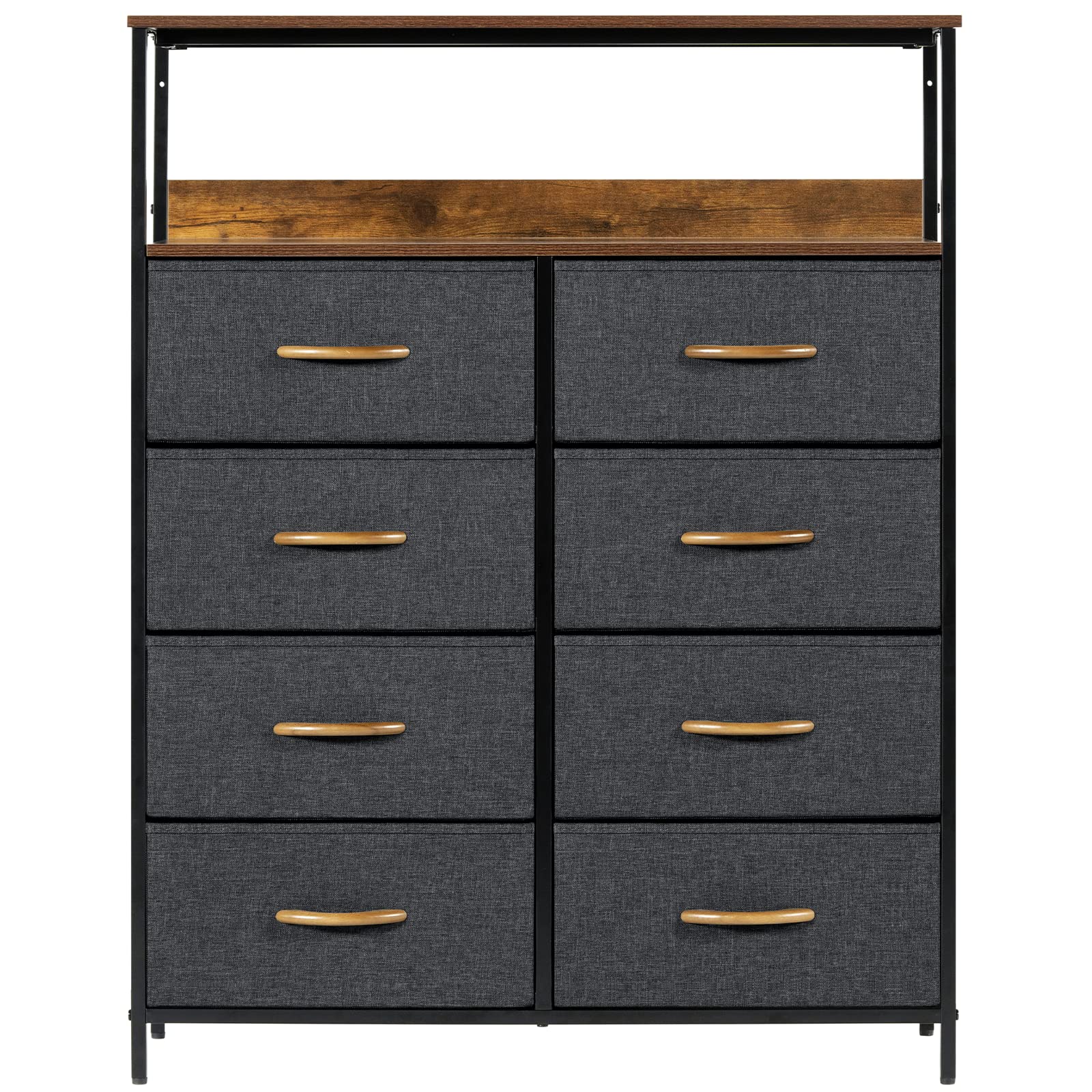 LYNCOHOME Dresser for Bedroom with Shelves, Chest of Drawers for Bedroom, Closet, Clothes, Bureau, Sturdy Steel Frame, Wood Top, Removable Fabric Drawers (Charcoal)