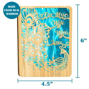 AGAPE LOVE CARDS Happy Birthday Card For Wife - | Made From Real Bamboo | 5" X 7" - 1 Pack | Laser Cut, Peacock Themed Wife Birthday Card from Husband or Significant Other