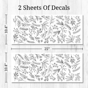 Small Black Flowers Peel and Stick Wall Decals - Set of 88 Flower Wall Stickers - 1"-4" Flower Wall Decor Floral Wall Decals