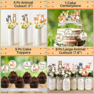 MEGA 257 Pc Woodland Baby Shower Decorations Boy & Girl Kit, Forest Animal Theme, Gender Neutral Baby Shower Decor, BABY boxes, Backdrop, Banner, Balloon Garland, Tablecloth, Plates Cups -20 Guests