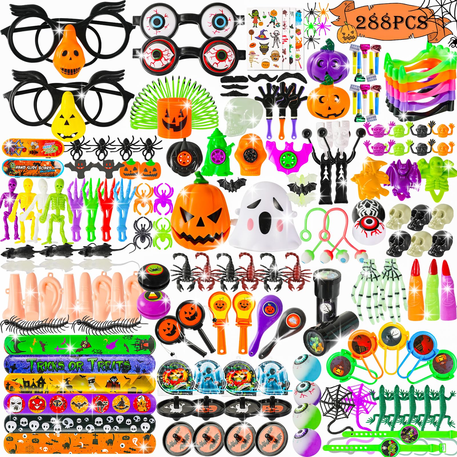 Thuodo 288 PCS Halloween Party Favors Toys Assortment for Kids, Kids Prizes in Bulk Trick-or-Treat Goodie Bag Fillers Pinata Filler School Classroom Rewards Halloween Toys