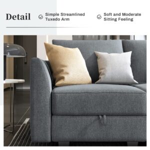 HONBAY Modern L Shaped Sectional Sofa for Small Space Fabric Modular Sofa with Chaise Loveseat Sofa with Ottoman and Storage Seat, Bluish Grey