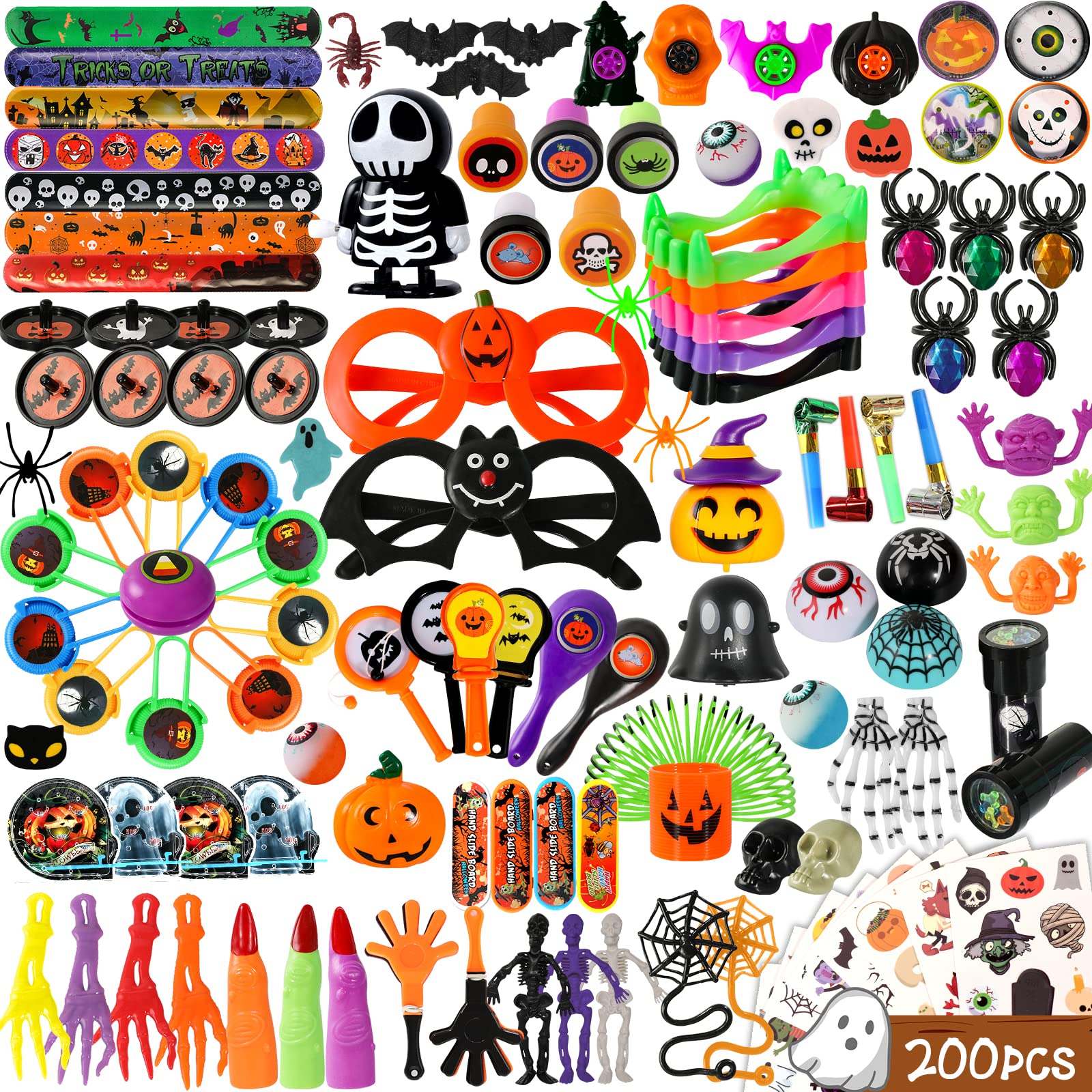 MGparty 200 Pcs Halloween Party Favors Bulk For Kids and Adult, Halloween Party Favors Prizes Box Toy Assortment, Carnival Game Prizes,Treasure Box Toys for Classroom,Birthday Gifts,Fidget Toys