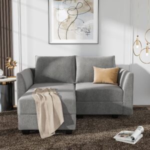 HONBAY Reversible Sectional Sofa with Chaise Modern Fabric Modular Sofa Couch with Ottoman L Shaped Couch with Storage Seat for Small Space, Grey