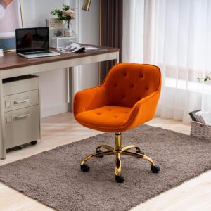 ZOBIDO Comfy Home Office Task Chair with Wheels, Cute Modern Upholstered Velvet Back Adjustable Swivel Vanity Desk Chair, for Women,for Girls, Living Room, Bedroom(Dark Orange)