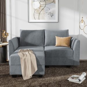 HONBAY Modern L Shaped Sectional Sofa for Small Space Fabric Modular Sofa with Chaise Loveseat Sofa with Ottoman and Storage Seat, Bluish Grey