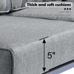 HOOOWOOO Aluminum Patio Conversation Set of 6 Pieces Weather Resistant Outdoor Furniture Sofa Set with Armrest Cushion,Armchairs,Ottomans and Coffee Table,Gray Frame Gray Stripes Cushions