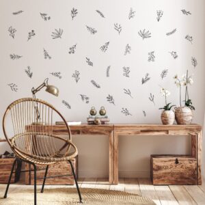 Small Black Flowers Peel and Stick Wall Decals - Set of 88 Flower Wall Stickers - 1"-4" Flower Wall Decor Floral Wall Decals