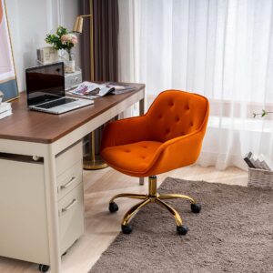 ZOBIDO Comfy Home Office Task Chair with Wheels, Cute Modern Upholstered Velvet Back Adjustable Swivel Vanity Desk Chair, for Women,for Girls, Living Room, Bedroom(Dark Orange)