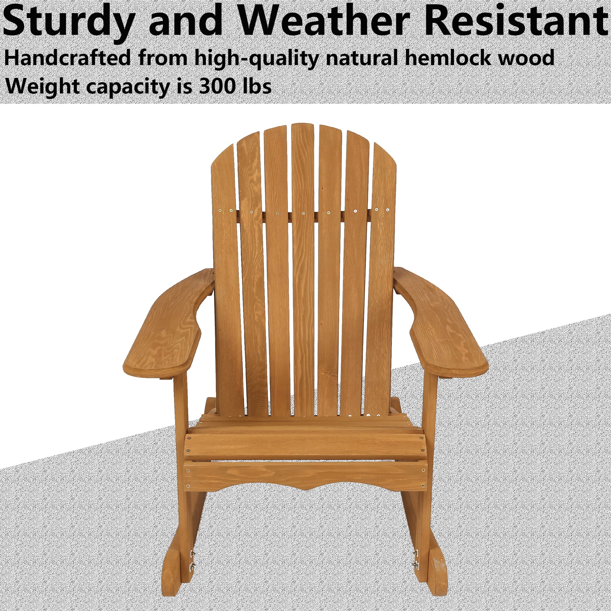 LuxenHome Rocking Chair Outdoor, Rocking Adirondack Chair, Canadian Hemlock Wood Adirondack Chairs, Patio Outdoor Rocking Chairs, Lounge Chairs for Outside, Brown Finish Lawn Chairs