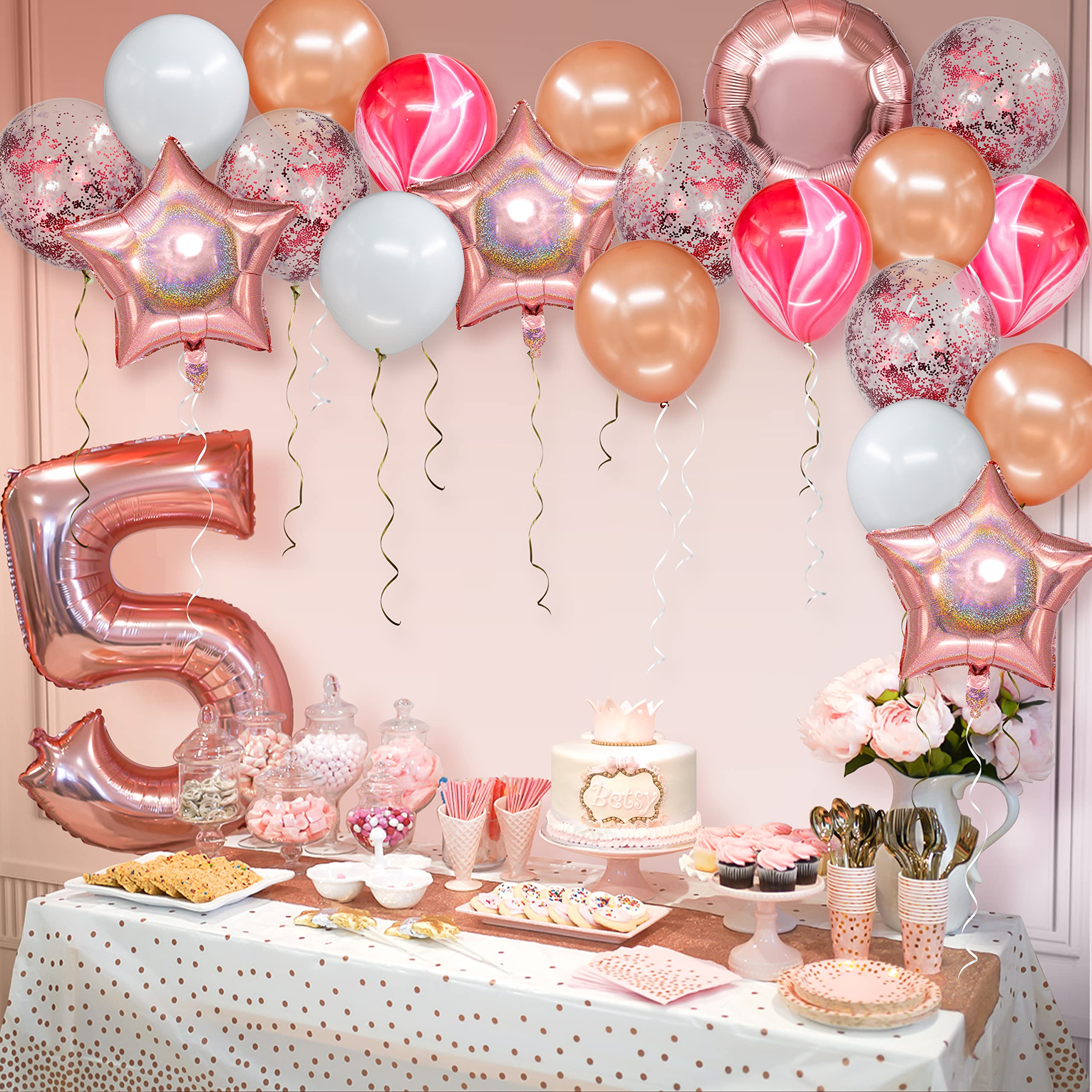 Decor365 Rose Gold Balloons Rose Gold Party Decoration Confetti Pink White Rose Gold Balloon Garland for Birthday Wedding Engagement Bridal Shower Bachelorette Baby Shower Anniversary Party Supplies