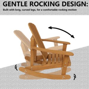 LuxenHome Rocking Chair Outdoor, Rocking Adirondack Chair, Canadian Hemlock Wood Adirondack Chairs, Patio Outdoor Rocking Chairs, Lounge Chairs for Outside, Brown Finish Lawn Chairs