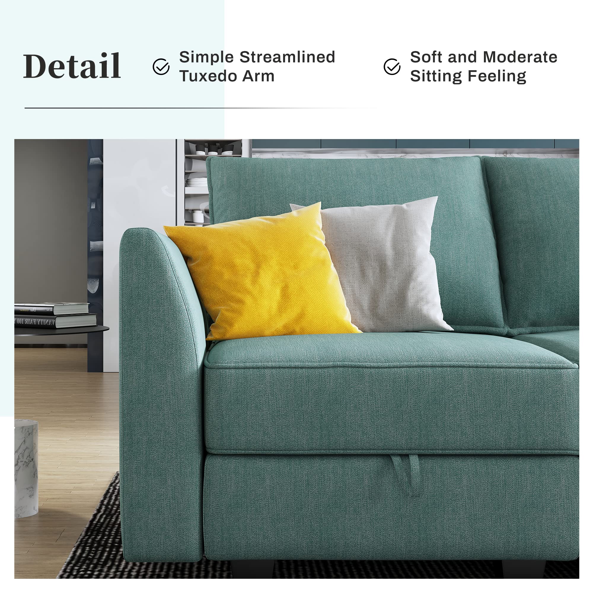 HONBAY Modular Sectional Sofa 2 Seater Couch with Chaise L Shaped Modular Sofa for Small Apartment, Aqua Blue