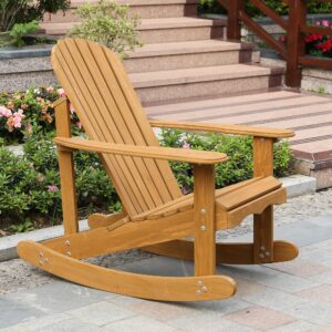 luxenhome rocking chair outdoor, rocking adirondack chair, canadian hemlock wood adirondack chairs, patio outdoor rocking chairs, lounge chairs for outside, brown finish lawn chairs