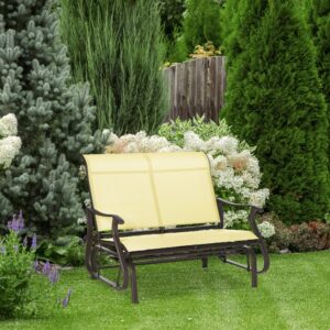 Outsunny 2-Person Outdoor Glider Bench，Patio Glider Loveseat Chair with Powder Coated Steel Frame，2 Seats Porch Rocking Glider for Backyard, Lawn, Garden and Porch, Beige