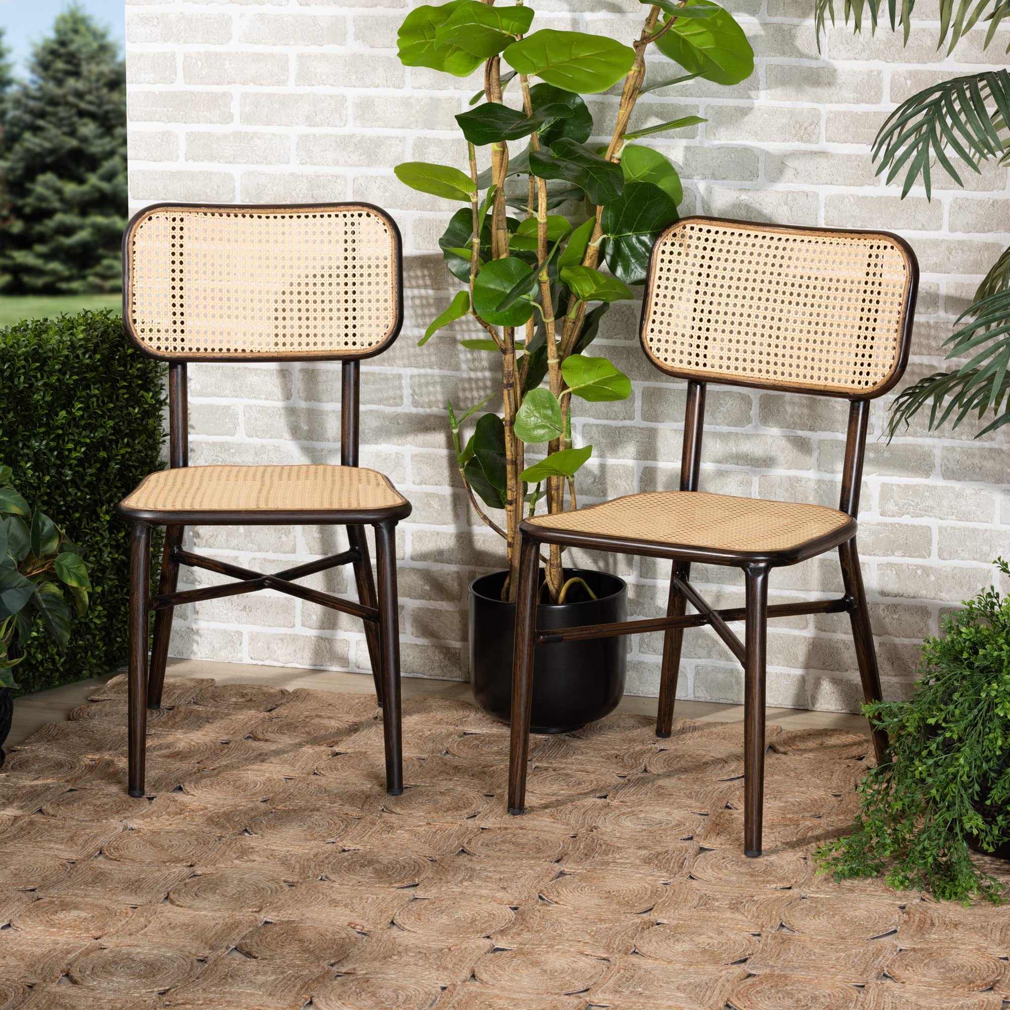 Wholesale Interiors Katina Outdoor Dining Chairs, Beige/Dark Brown