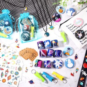 84 Pcs Outer Space Party Favors Space Birthday Decorations Space Tattoos Space Slap Bracelet Astronaut Pendants Badges Keychains Thank You Cards Gift Bags for Boy Kids Galaxy Birthday Party Supplies