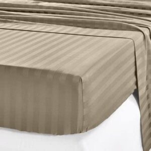 Bed Sheet Set of 5PCs, Taupe Stripe,King Size, 1 Fitted Sheet (15"-16") Deep Pocket, 1 Flat Sheet, 1 Duvet Cover with Zipper and 2 Pillowcases, Pure Egyptian Cotton, 400 Thread Count.